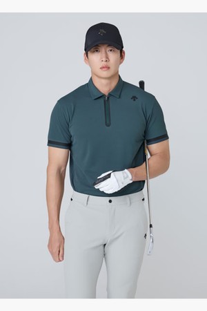 [데상트골프] 남성 반집업 카라 반팔 티셔츠  DR11MFTS2B_GREEN-a