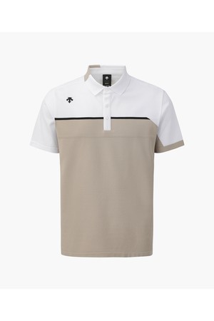 [데상트골프] 남성 하이브리드 컬러블록 반팔 티셔츠  DR22MFKP4X_BEIGE-a