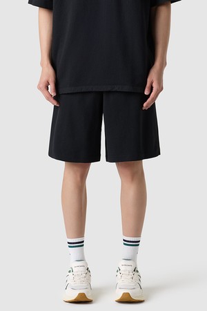 남성 와플 루즈핏 5부 숏팬츠 - 블랙 QR121LHP21