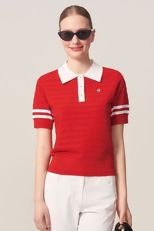 여성 드라이 카라 반팔 스웨터 _RED0 GR222LKP51