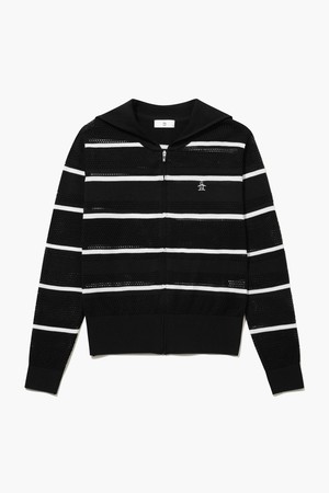 여성 와이드 카라 니트 집업 블랙 MR222LSJ41