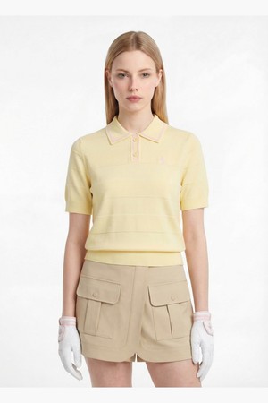 여성 가로 조직감 카라 스웨터 옐로우 MR222PSW41