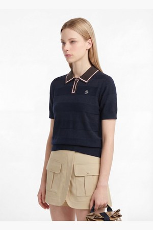 여성 가로 조직감 카라 스웨터 다크네이비 MR222PSW41