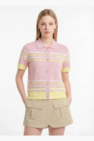 여성 물결 스웨터 가디건 핑크 MR222PSW42