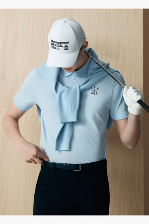 [먼싱웨어] 남성 니트 하이브리드 반팔 티셔츠 라이트블루 MR221MTS4E_BLUE-a