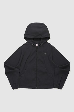 여성 쁘띠 플리세 루즈핏 경량 우븐 자켓 - 블랙 QR222OJK51