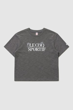 여성 루즈핏 그래픽 면 슬럽 티셔츠 - 그레이 QR222ORS53