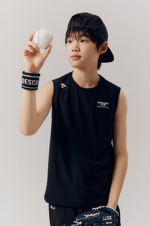 영애슬릿 쿨링 트리코트 백그래픽 슬리브리스 블랙 SR22JEST51