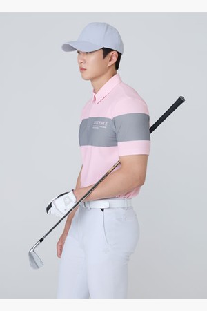 [데상트골프] 남성 컬러 블록 카라 반팔 티셔츠  DR22MFTS4R_PINK-a