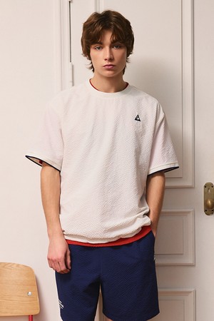 유니 시어서커 루즈핏 반팔 피스테 - 크림 QR223LWT61