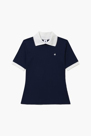 여성 스트레치 골지 배색 카라 반팔 티셔츠 _NAVY GR222LTS51