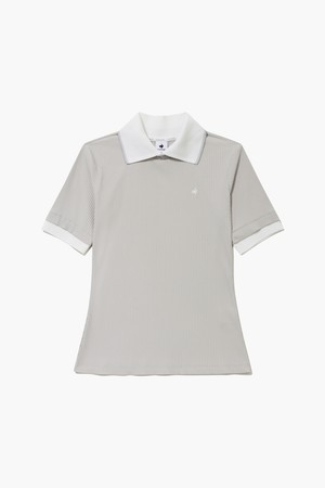 여성 스트레치 골지 배색 카라 반팔 티셔츠 _MGRY GR222LTS51_GREY-a