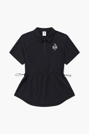 여성 우븐 반집업 카라 반팔 티셔츠 _BLCK GR222LTS45_BLACK-a