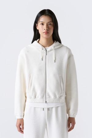 여성 스포츠테리 후드형 트레이닝 자켓 아이보리 SR322PFT72