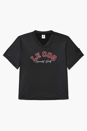 여성 레터링 포인트 글로시 져지 반팔 티셔츠 _BLCK GR322LRS85_BLACK-a