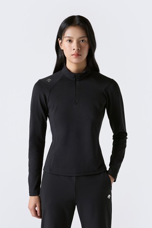 여성 약기모 하프집 슬림핏 긴팔 티셔츠 블랙 SR322PTL83