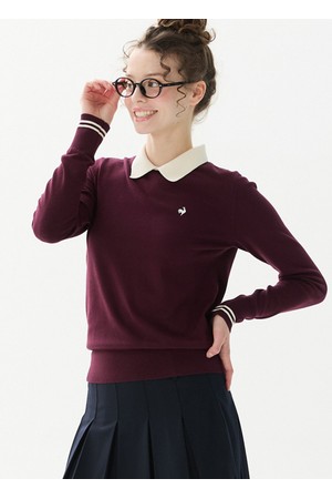 여성 소프트터치 버디하트 카라 스웨터 _WINE GR322LKP99_WINE-a