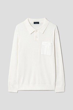 [란스미어 골프] [Golf] 남성 니트 우븐패치 티칼라 아이보리  아이보리 (LA4951L530)_IVORY-a