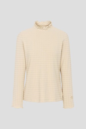 여성 자카드 하이넥 긴소매 티셔츠  베이지_BEIGE-a