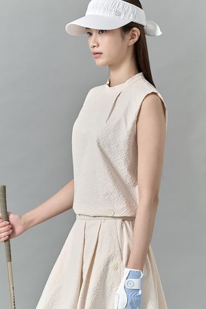 여성 서커 핀턱 라운드넥 베스트 - 베이지_BEIGE-a