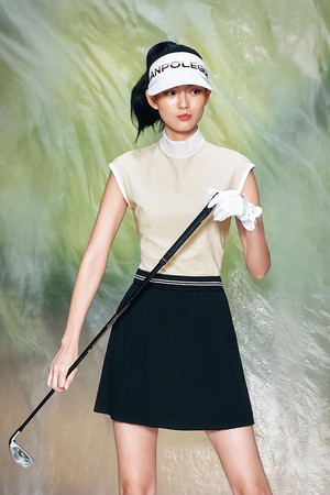 여성 레이스 하이넥 슬리브리스 - 베이지_BEIGE-a