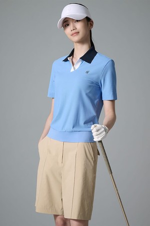 여성 오픈칼라 블루종핏 반소매 티셔츠 - 블루_BLUE-a