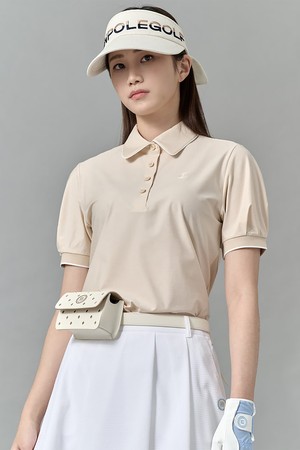 여성 멜란지 칼라 반팔 티셔츠 - 베이지_BEIGE-a