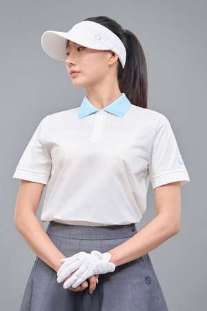 여성 우븐배색 블루종핏 반팔 티셔츠 - 아이보리_IVORY-a