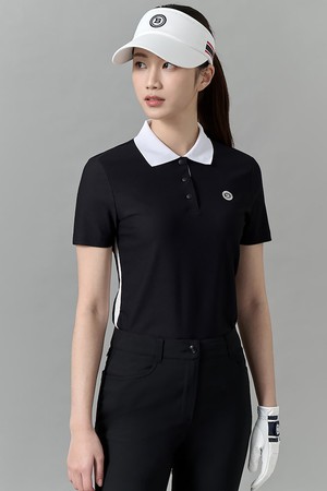 여성 사이드배색 반팔 티셔츠 - 블랙_BLACK-a