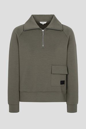 [Premium] 여성 간절기 반집업 티셔츠 - 카키_GREEN-a