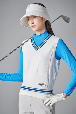 여성 봄 브이넥 니트 베스트 - 화이트_WHITE-a