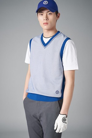 남성 투톤 니트 베스트 - 블루_BLUE-a