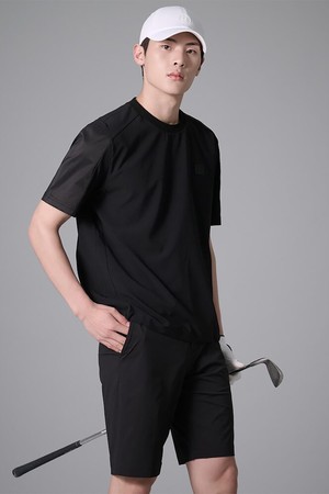 남성 홀메쉬 반소매 라운드넥 티셔츠 - 블랙_BLACK-a