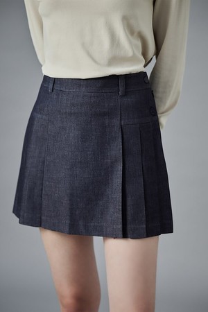 여성 데님라이크 플리츠 큐롯 - 네이비_NAVY-a