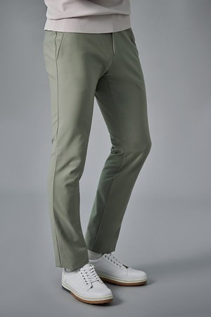 [Essential] 남성 가을 면터치 슬림 팬츠 - 카키_GREEN-a