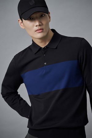 남성 경량 컬러블럭 니트 칼라 풀오버 - 블랙_BLACK-a