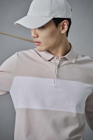 남성 경량 컬러블럭 니트 칼라 풀오버 - 베이지_BEIGE-a