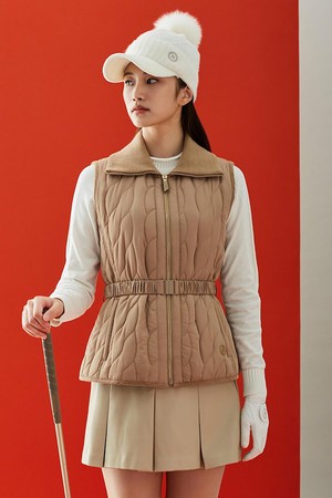 여성 커브 퀼팅 패딩 베스트 - 베이지_BEIGE-a