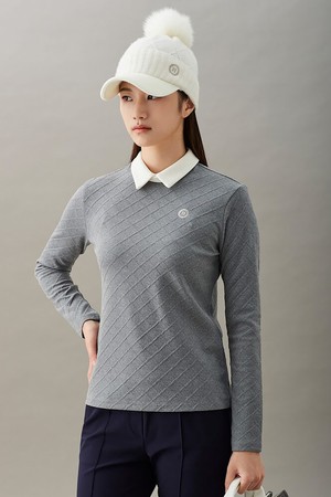 여성 사각패턴 긴팔 티셔츠 - 그레이_GREY-a