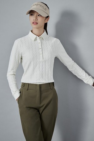 여성 케이블 패턴 긴팔 티셔츠 - 아이보리_IVORY-a