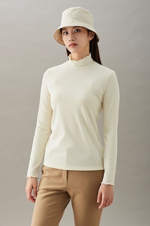 [Essential] 여성 립조직 하이넥 티셔츠 - 베이지_BEIGE-a