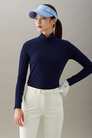 [Essential] 여성 립조직 하이넥 티셔츠 - 네이비_NAVY-a