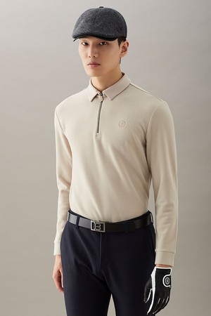 남성 조직감 칼라 티셔츠 - 베이지_BEIGE-a