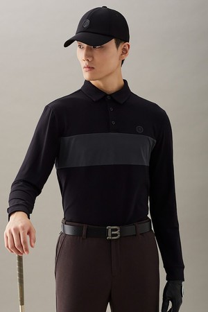 남성 기모 컬러블럭 티셔츠 - 블랙_BLACK-a