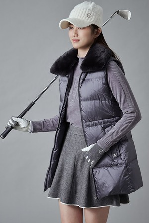 [Premium] 여성 중기장 다운 베스트 - 애쉬_GREY-a