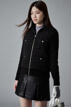 [Premium] 여성 트위드 니트하이브리드 패딩점퍼 - 블랙_BLACK-a