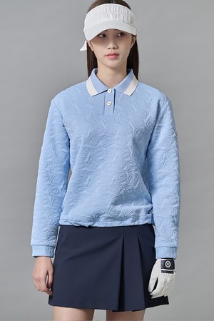 여성 자카드 긴팔 티셔츠 - 스카이 블루_BLUE-a