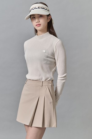 여성 넥변형 플리츠 긴팔 티셔츠 - 아이보리_IVORY-a