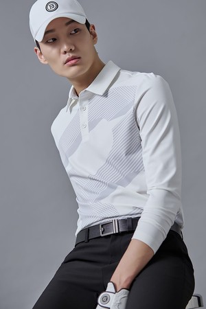 남성 모노그램 패턴 긴팔 티셔츠 - 화이트_WHITE-a