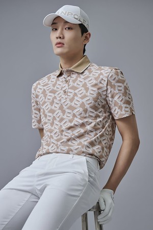 남성 모노그램 패턴 반팔 티셔츠 - 베이지_BEIGE-a